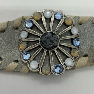 New LeatheRock Leather Rhinestone Flower Bracelet